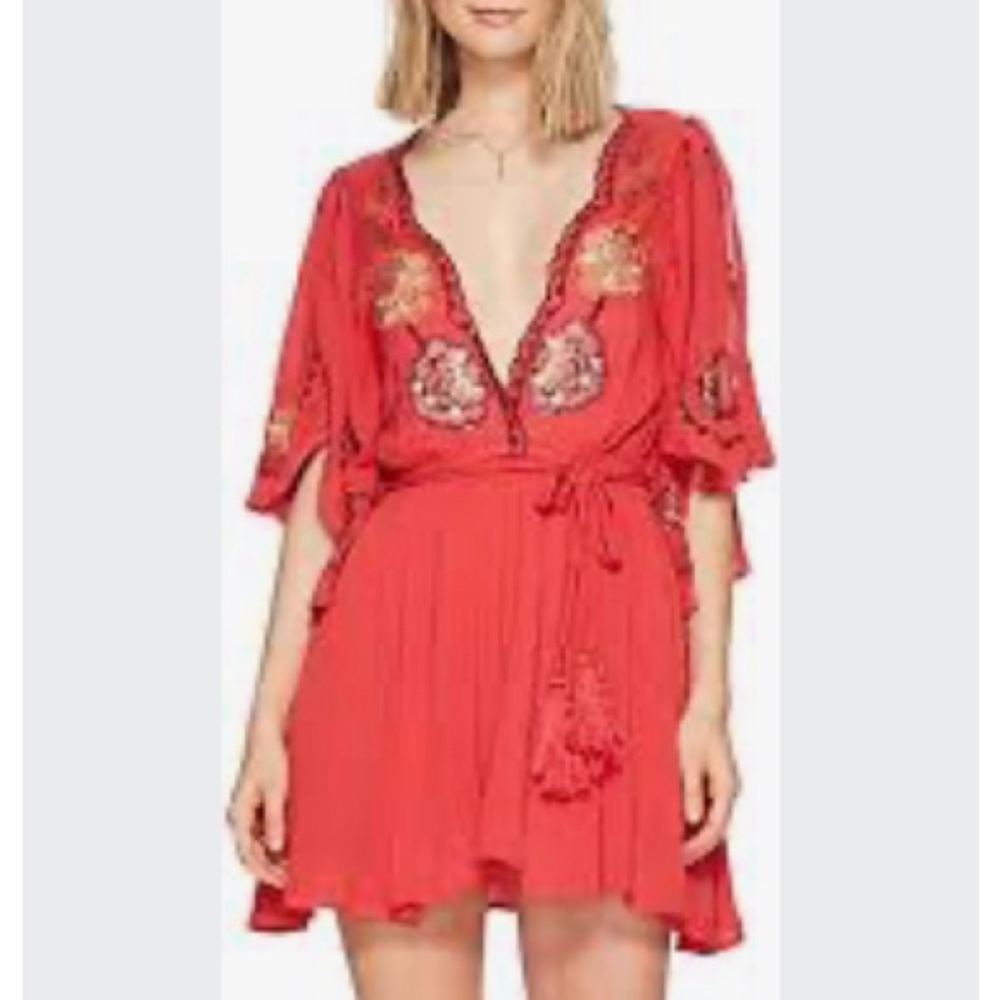 Free people embroidered coral dress